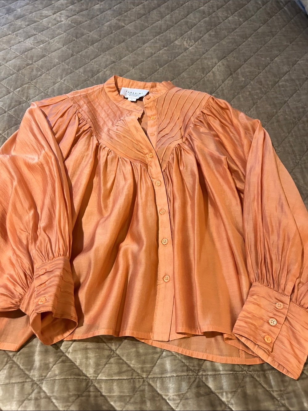 The Shirt orange Pintuck Button-Front Blouse